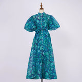 Court Style High Design Feeling Heavy Industry Nail Drill Short Sleeve Single Buckle Dress +