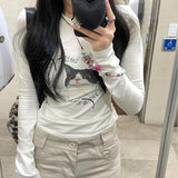 Kawaii Cat Print T-shirt Korean Fashion Cute Kitten Long Sleeve T Shirt Fairycore Y2k Aesthetics Tops 2000s