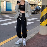 Oversized Grey Jogging Sweatpants Women Korean Style Joggers Track Pants White Winter Warm Trousers Female