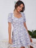 Cutout Puff Sleeve Sweetheart Neck