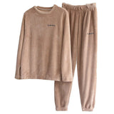 Pajamas Set Winter Warm Flannel Pajamas Homewear Thick Female Sleepwear Plush Pyjamas Suit Sweatshirt Hoodies Solid