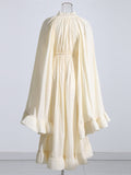 Temperament Dresses For Women Stand Collar Cloak Sleeve High Waist Ruffles Irregular Hem Dress Female Fashion