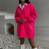 Y2K Women's Oversized Sweater Knitted Green O Neck Long Sleeve Pullover Tops Casual Party Sexy Club Sweaters Dresses