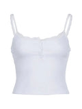 Lace Trim Button-Up Ribbed Crop Cami Top-Outfit