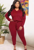 Plus Size V Neck Long Sleeve Top And Pant 2 Piece