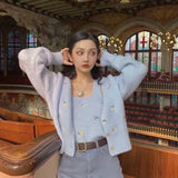 Autumn Urban Casual Korean-Style Women's Wear V-neck Slim-Fit Embroidered Flower two-pieces Knitted Sweater