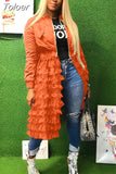 Mesh Cascading Ruffles Extra-long Coat for Women Zipper Up Long Sleeve Slim Jackets Autumn Winter High Waist