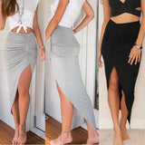 New Sexy Irregular Skirts Women Summer Charm Split Long Skirt Slim Party Bodycon Skirt gray
