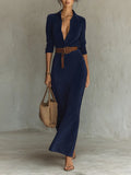 Autumn And Winter Velvet Long Shirt Collar Temperament Dress With