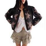 Autumn And Winter 2024 Hot Style Quilted Embroidery, Good Quality Washing Cotton, Maple Leaf Cloth Embroidery, Women's Cotton Jacket-Outfit