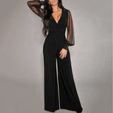 Women Elegant Office Laides Bodysuit Long Sleeve Overalls Sexy Black One Piece Outfit Party Rompers Wed Leg