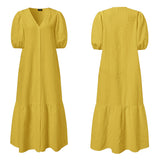 Summer Shirt Dress Women Casual Half Sleeve V Neck Button Down Pleated Long Dresses VONDA Ladies 2022 Bohemian Vestidos