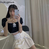 Sweet Blouses Women Patchwork Lace Off Shoulder Backless Shirts Crop Tops Chic Folds Puff Sleeve Sexy Y2k Blusas