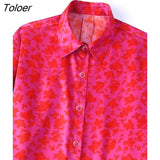 Women Vintage Floral Print Single Breasted Casual Shirt Office Lady Soft Touch Business Blouse Chic Blusas Tops