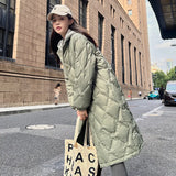 Diamond Cotton Clothes Female Long Winter 2024 New Knee Live Hat Oversize Port Wind Loose Down Cotton-Padded Jacket Tide-Outfit
