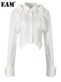 Women White Ways Wear Irregular Short Blouse New Lapel Long Sleeve Loose Fit Shirt Fashion Tide Spring Summer 2023