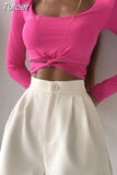 Sleeve U Neck Crop Top Women Sexy Y2K Female Slim Tight Tee Casual Summer Tee Clothes Streetwear Brown women