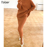 Ribbed Knit 2 Piece Dress Set Outfits Ladies Knitwear Top And Midi Skirt Sets For Women Casual Winter Sweater Sets