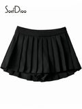 Women Fashion Pleated Shorts Skirts Vintage High Waist Side Zipper Skort Autumn 2023 Female Bottoms High Street