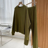 2021 Autumn Women Waffle Cotton Sweatshirt Suit Oversized Sets Female Loose Sweatshirt + Long Pants Suits Short