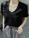 Loose Solid Minimalist T Shirt For Women U Neck Short Sleeve Casual T Shirts Female Summer Clothing Style New