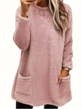 Women's Autumn And Winter New Long-Sleeved Round-Neck Casual Loose Plush Wear Pocket Top