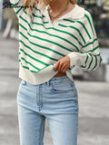 Sweaters For Women Fashion Winter Basic Oversize Pullover Ladies Soft Warm Polp Collar Blue And White Sweater Striped
