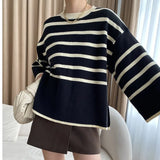 Striped Big Size Knitting Sweater Loose Fit Round Neck Long Sleeve Women Pullovers New Fashion Autumn Winter 2023