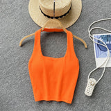 Summer Basic Halter Sexy Camisole Women Elastic Waist Design Slim Strap Top Korean Female Y2K Backless Beach