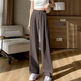 Toloer Leg Pants Women's Pants Down Loose High Waist Pink Trousers Spring And Autumn Suit Narrow Version Straight Leg Casual Floor Trousers-Outfit