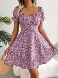 Sweetheart Neck Flounce Sleeve Mini