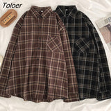 Women Shirts Baggy Plaid Long Sleeve Chic Fashion Simple Casual New Females Spring Tops All-match Streetwear Retro