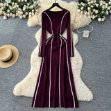 High-End Sense Niche Fashion Side To Receive Waist Round Collar Long-Sleeved Sweater Dress Female Thin