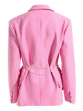Fashion Women's Blazer Pearl Chain Large Pocket Decoration Slim Hidden Breasted Suit Jackets Summer 2023 New Tide