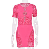 Sisterlinda Autumn Sexy See Through Bodycon Mini Dress Women Casual Street Short Sleeve Hollow Out Party Clubwaer Female