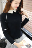 2023 New Doll Collar Sweater Women Contrast Color Patchwork Pullover Long Sleeve Fashion Bottoming Sweaters Jumper