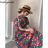 Women Korean Floral Vintage Dress 2023 Vestidos De Mujer Bandage Long Robe Summer Puff Sleeve Party Dress Y2k