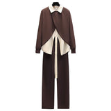 Spring Creative Shirt Personalized Long Sleeve T-shirt High Waist Pants Three Piece Elegant Women's Pants Set Casual