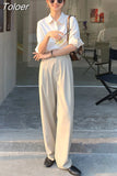 Transparent White Pants For Women High Waist Zipper Pocket Big Large Size Long Wide Leg Navy Blue