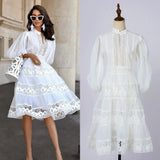 Dress Eugen Yarn Half-Open Lantern Sleeve Middle Sleeve Dress Lace Lace To Receive Waist