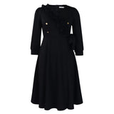 Women's Dress 2025 New Fashion Temperament Pure Color V Collar Folds High Waist Big Dress Dress