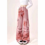 Mm Plus Pink Dopamine Workwear Jeans Women 2025 Star Print Loose Broad Legs Long