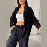 Loose Women Trouser Suits Long Sleeve Shirt With High Waist Harem Pants 2 Piece Sets 2022 New Spring Elegant Lady