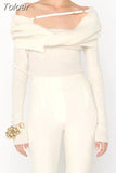 Solid Sexy Sweater For Women Slash Neck Long Sleeve Cut Out Slim Knitting Pullover Female Korean Fashion Clothing 2023