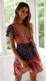 New Summer V-Neck Sexy Bohemian Print Dress Skirt Women's