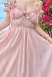 Pink Mesh Back Elastic Korean Dress Women High Wasit V Neck Mid Dress Sleeveless A Line Spaghetti Strap Summer