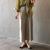 Women's High Waist Side Slit Hems Maxi Satin Skirt Elastic Waist Long
