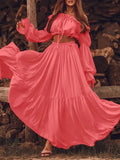 Ruffled Beach Short Tops and Pleated Maxi Skirt Sets Holiday Elegant Lady 2022 Fashion Casual Sets Two-piece Dress