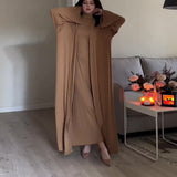 And Winter New Temperament High-Collar Leisure Loose Solid Color Shawl Suit