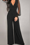 Women Elegant Office Laides Bodysuit Long Sleeve Overalls Sexy Black One Piece Outfit Party Rompers Wed Leg